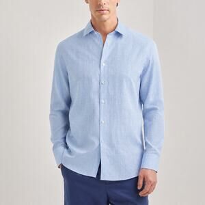 Canali Blue Geometric Micro Check Luxury Dress Shirt Made in Italy